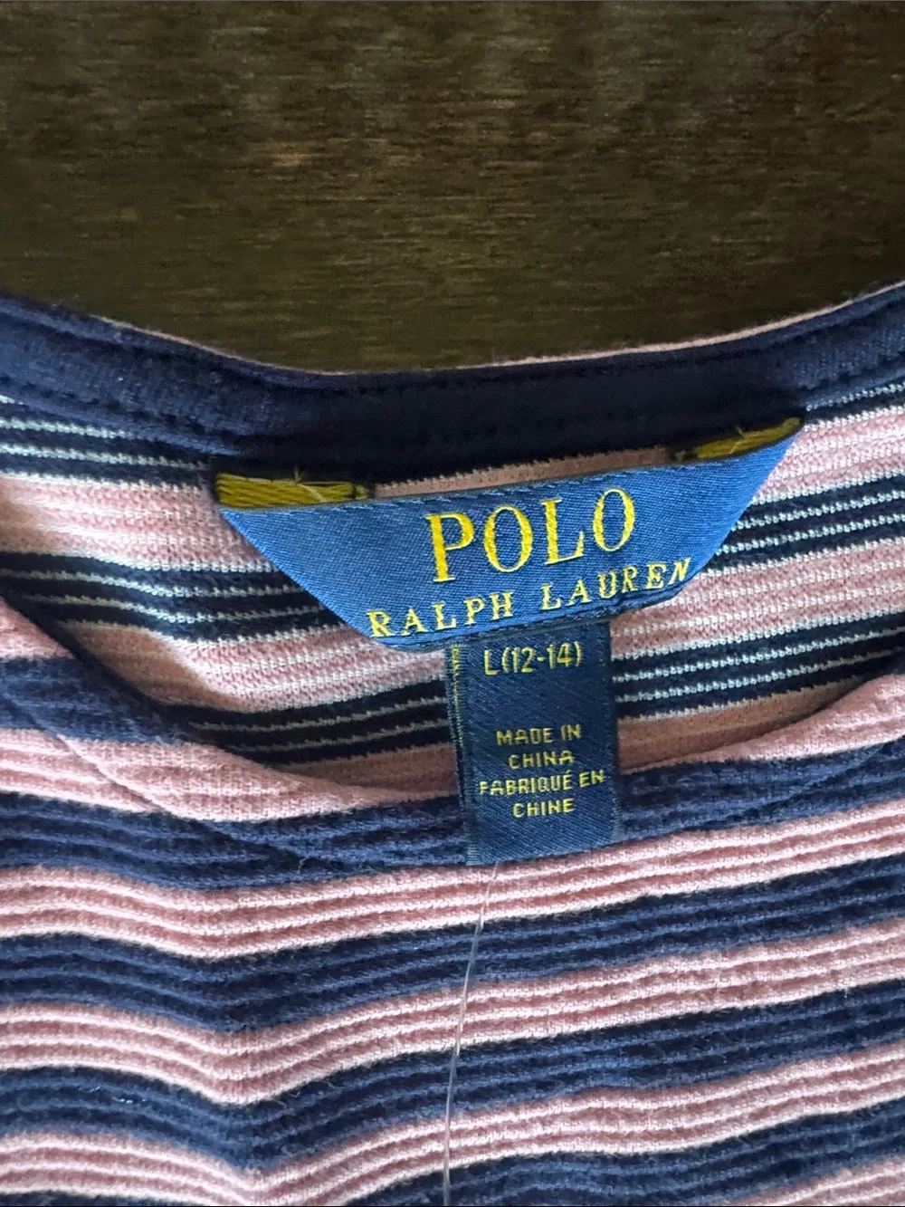Polo by Ralph Lauren Pink and Navy Striped Knit Girls' Dress size  L (12-14)
